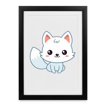 Kawaii White Pastel Fox - Framed poster (27 × 37 cm) - black - Front