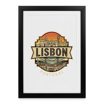 Retro Lisbon Portugal Vintage Skyline Travel Badge - Framed poster (27 × 37 cm) - black - Front