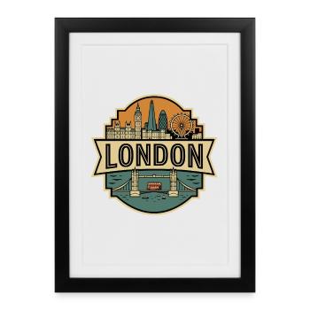 Skyline rétro londonien en Angleterre - Affiche encadrée (27 × 37 cm) - noir - Devant