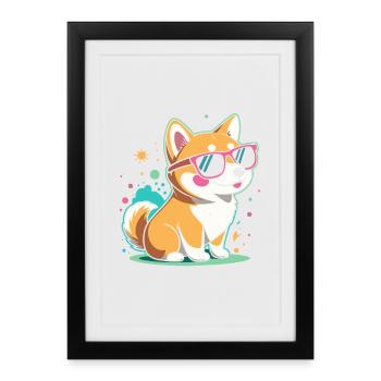 Coole Corgi-Sonnenbrillen - Gerahmtes Poster (27 × 37 cm) - Schwarz - Vorne