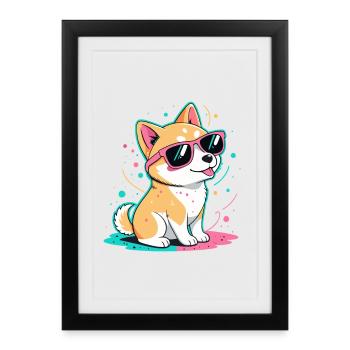 Corgi Neon Shiny Glasses - Framed poster (27 × 37 cm) - black - Front