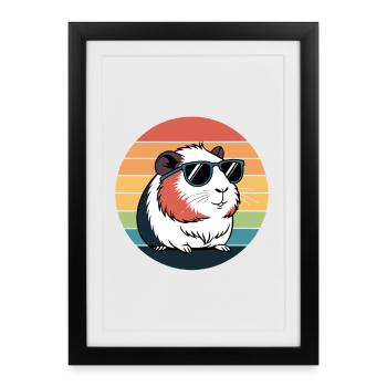 Retro Guinea Pig with Glasses - Framed poster (27 × 37 cm) - black - Front
