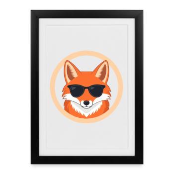 Fox with Sunglasses Style Badge - Framed poster (27 × 37 cm) - black - Front
