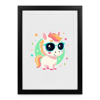 Rainbow pony with glasses - Framed poster (27 × 37 cm) - black - Front