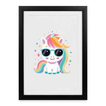 Licorne arc-en-ciel lunettes soleil - Affiche encadrée (27 × 37 cm) - noir - Devant