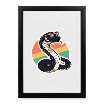 Cobra arc ciel rétro - Affiche encadrée (27 × 37 cm) - noir - Devant