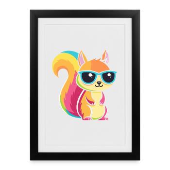 Écureuil Arc en Ciel à Lunettes - Affiche encadrée (27 × 37 cm) - noir - Devant