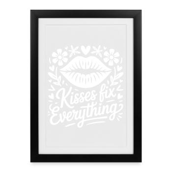 Kiss motif with floral frame - Framed poster (27 × 37 cm) - black - Front