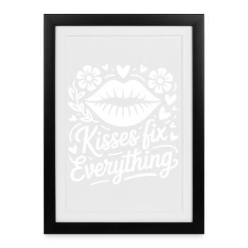 Küsse retten alles - Gerahmtes Poster (27 × 37 cm) - Schwarz - Vorne