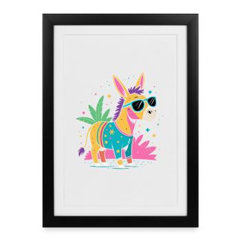 Âne festif arc-en-ciel lunettes soleil - Affiche encadrée (27 × 37 cm) - noir - Devant