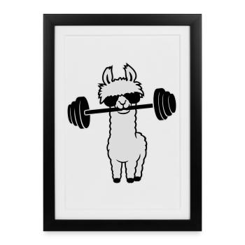 Cool Llama Weightlifting Barbell Sunglasses Gym - Framed poster (27 × 37 cm) - black - Front