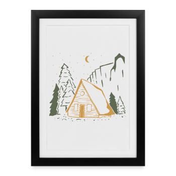 Moonlit Rustic Cabin Night - Framed poster (27 × 37 cm) - black - Front