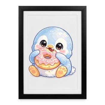Petit Pingouin Donut - Affiche encadrée (27 × 37 cm) - noir - Devant