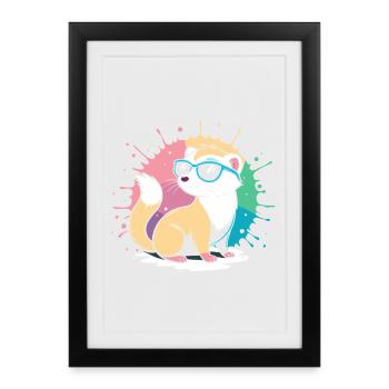 Furet Cool cartoon avec lunettes bleues - Affiche encadrée (27 × 37 cm) - noir - Devant