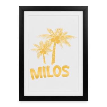 Feuille d’or à palmier tropical de Milos - Affiche encadrée (27 × 37 cm) - noir - Devant