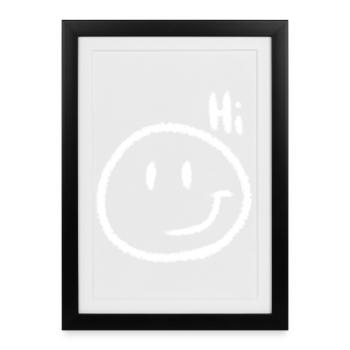 Salut Sourire & Texte | Regarde à la craie - Affiche encadrée (27 × 37 cm) - noir - Devant
