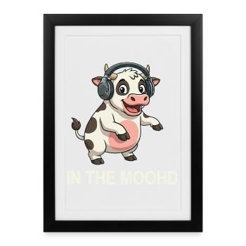 Dancing cow with DJ mood Funny sayings - Framed poster (27 × 37 cm) - black - Front