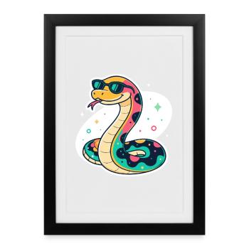 Serpent coloré en lunettes de soleil - Affiche encadrée (27 × 37 cm) - noir - Devant