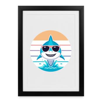Requin pastel lunettes de soleil - Affiche encadrée (27 × 37 cm) - noir - Devant