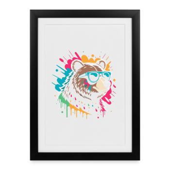Ours Pop Art Éclat Coloré - Affiche encadrée (27 × 37 cm) - noir - Devant