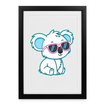 Koala Blanc Chill Lunettes de Soleil - Affiche encadrée (27 × 37 cm) - noir - Devant