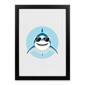 Requin Cool à Lunettes de Soleil - Affiche encadrée (27 × 37 cm) - noir - Devant