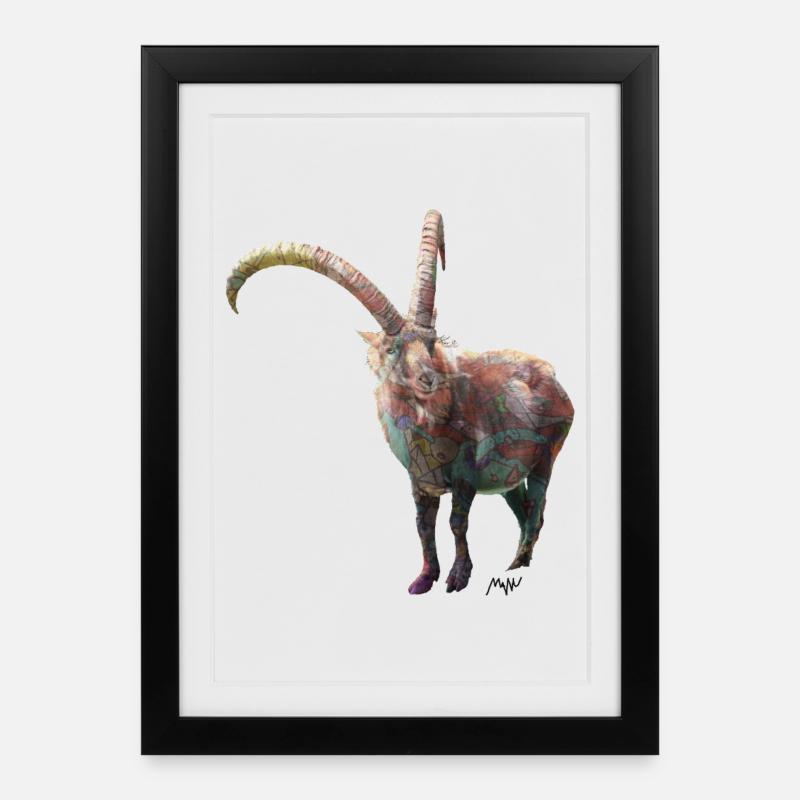 Steinbock - Gerahmtes Poster (27 × 37 cm) - Schwarz