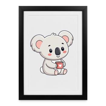 Koala câlin Café cœur - Affiche encadrée (27 × 37 cm) - noir - Devant
