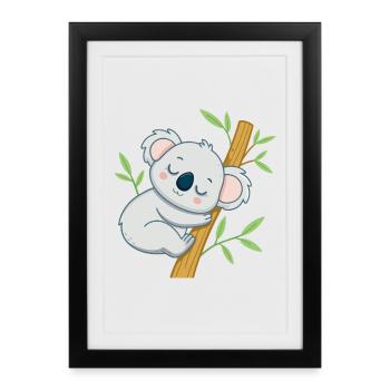 Koala dormeur sur branche - Affiche encadrée (27 × 37 cm) - noir - Devant