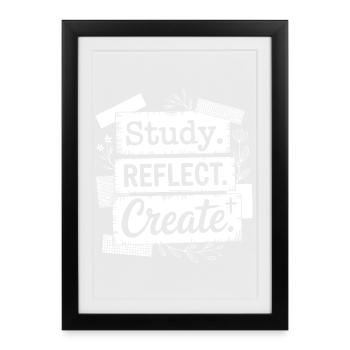 Study Reflect Create Floral Quote - Framed poster (27 × 37 cm) - black - Front
