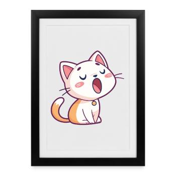 Chat chanteur kawaii pastel - Affiche encadrée (27 × 37 cm) - noir - Devant