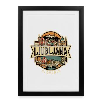 Ljubljana Vintage Skyline Badge - Framed poster (27 × 37 cm) - black - Front