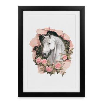 Cheval aux roses - Affiche encadrée (27 × 37 cm) - noir - Devant
