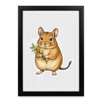 Degu Holding Leafy Branch - Framed poster (27 × 37 cm) - black - Front