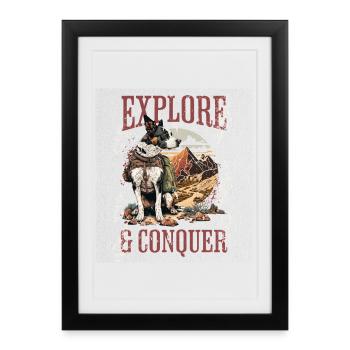 Explore & Conquer: Dog in Desert Adventure - Framed poster (27 × 37 cm) - black - Front