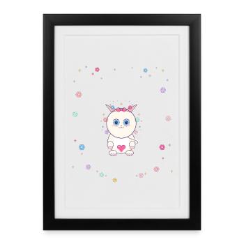 Cat's heart in a circle of flowers - Framed poster (27 × 37 cm) - black - Front