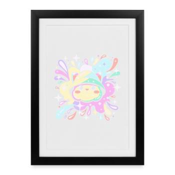 Pastel Cat in Bright Hood - Framed poster (27 × 37 cm) - black - Front