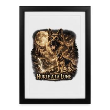 Hurle à la Lune: Loups nocturnes - Affiche encadrée (27 × 37 cm) - noir - Devant