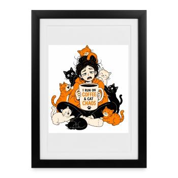 Cat Mom Coffee Survival - Affiche encadrée (27 × 37 cm) - noir - Devant