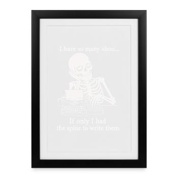 Bloc d’écrivain drôle de bloc d’écrivain squelette Jeu de mots Machine à écrire - Affiche encadrée (27 × 37 cm) - noir - Devant