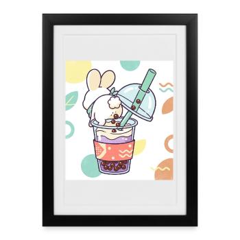 Cute Bunny Funny Boba Bubble Tea - Framed poster (27 × 37 cm) - black - Front