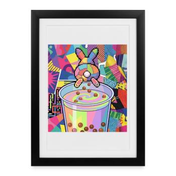 Cute Bunny Funny Boba Bubble Tea - Framed poster (27 × 37 cm) - black - Front