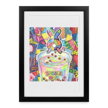Bubble Tea Boba Drôle de Lapin mignon - Affiche encadrée (27 × 37 cm) - noir - Devant