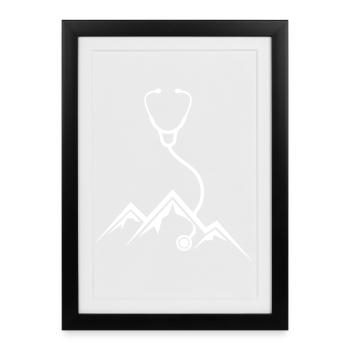 Stethoscope Mountains Medicine Hiking Care - Affiche encadrée (27 × 37 cm) - noir - Devant