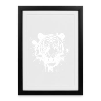 Tigre éclaboussé monochrome Blanc - Affiche encadrée (27 × 37 cm) - noir - Devant