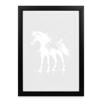 Poney Art Splash Blanc - Affiche encadrée (27 × 37 cm) - noir - Devant