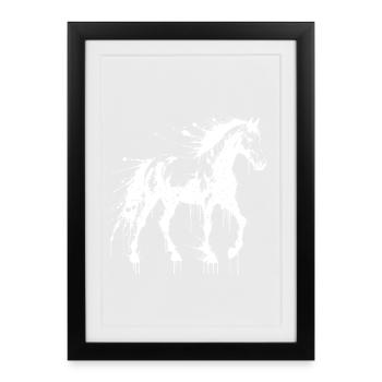 Cheval Art Splash Blanc - Affiche encadrée (27 × 37 cm) - noir - Devant