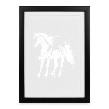 Silhouette Cheval Splash Blanc - Affiche encadrée (27 × 37 cm) - noir - Devant