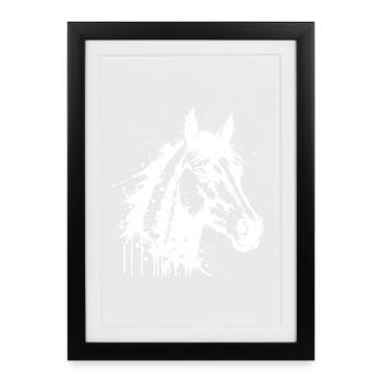 Tête de Cheval Paint Splash Blanc - Affiche encadrée (27 × 37 cm) - noir - Devant