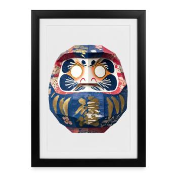 Colorful Daruma with Floral Origami Daruma - Framed poster (27 × 37 cm) - black - Front